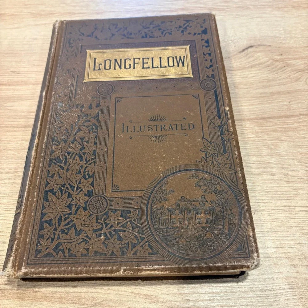 Antique Poetry Book Set Holmes Lowell Longfellow Illustrated Decorative Covers